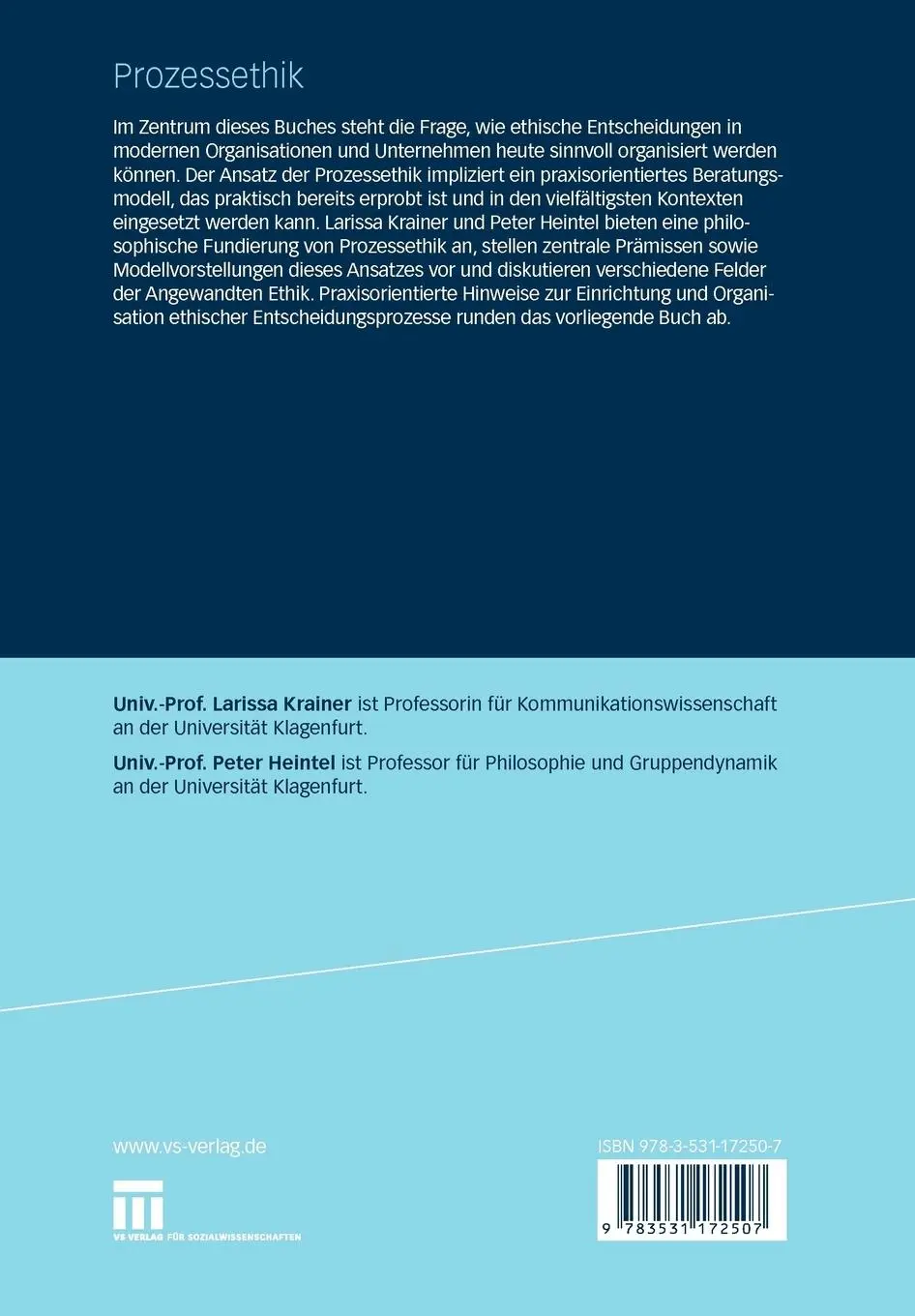 Rückseite: 9783531172507 | Prozessethik | Zur Organisation ethischer Entscheidungsprozesse | Buch