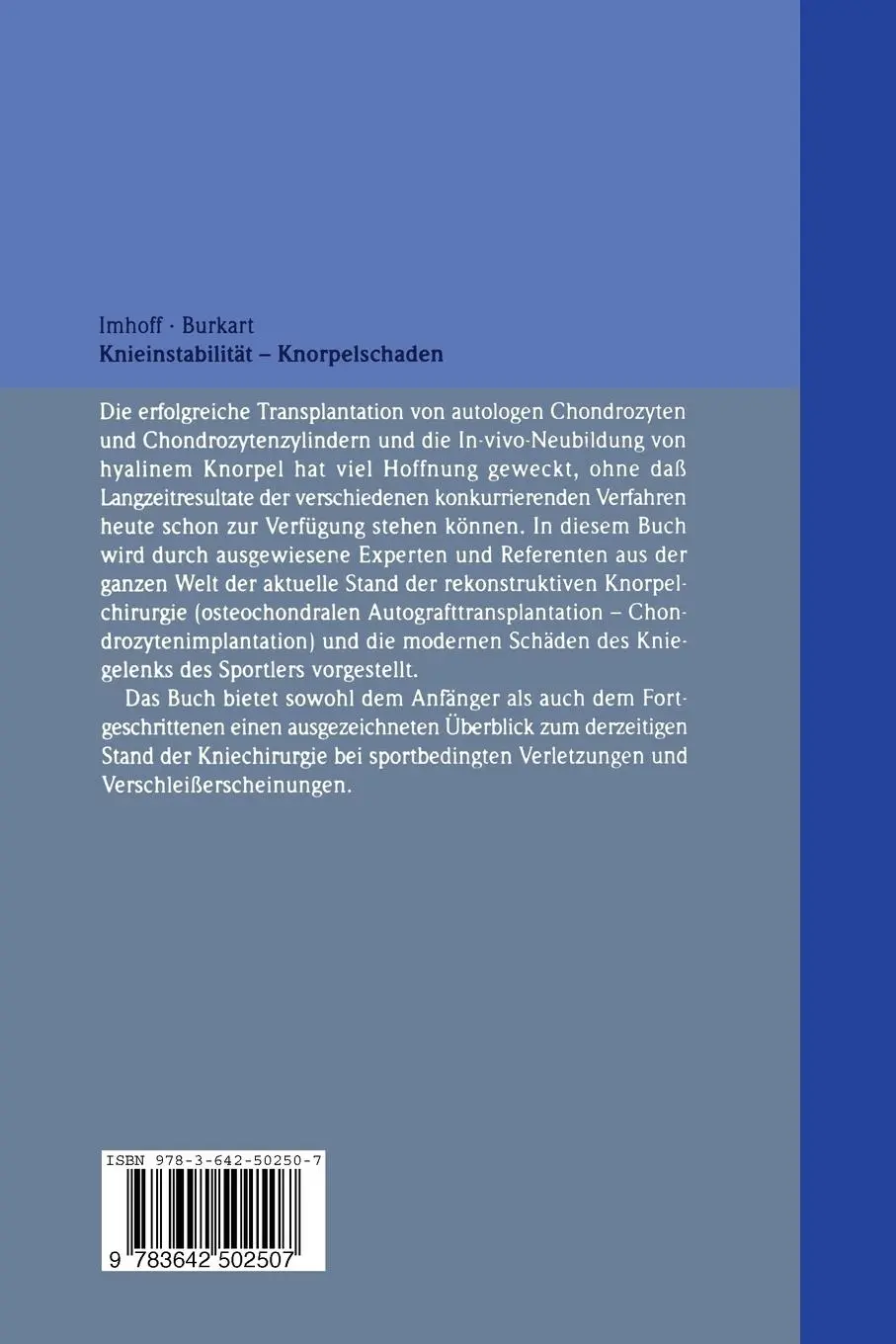 Rückseite: 9783642502507 | Knieinstabilität und Knorpelschaden | Andreas Burkart (u. a.) | Buch