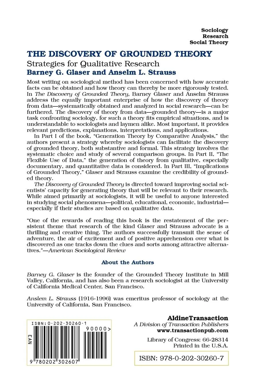 Rückseite: 9780202302607 | Discovery of Grounded Theory | Strategies for Qualitative Research