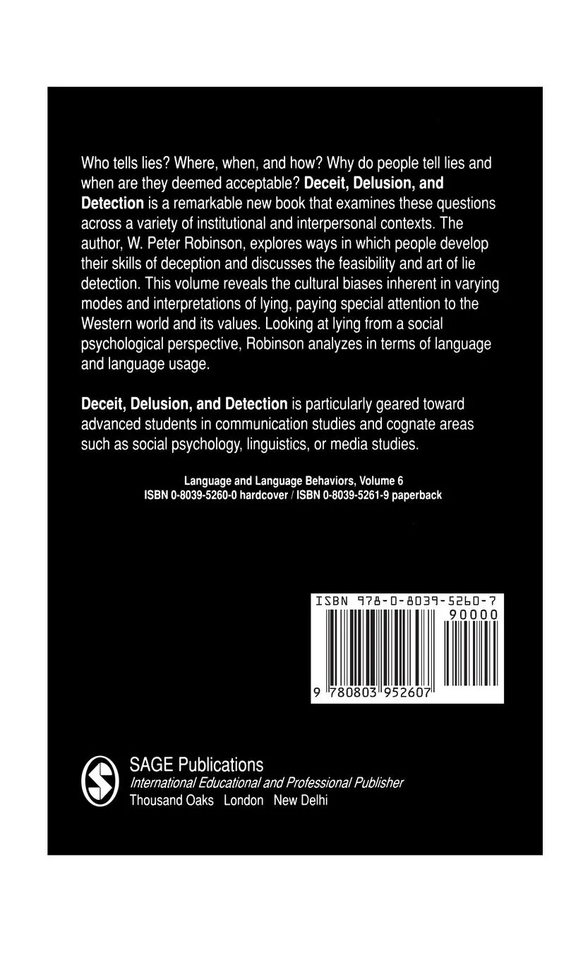 Rückseite: 9780803952607 | Deceit, Delusion, and Detection | W. Peter Robinson | Buch | Englisch