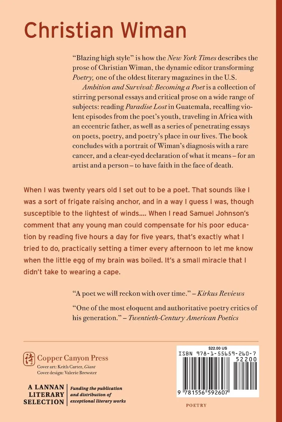Rückseite: 9781556592607 | Ambition and Survival | Becoming a Poet | Christian Wiman | Buch