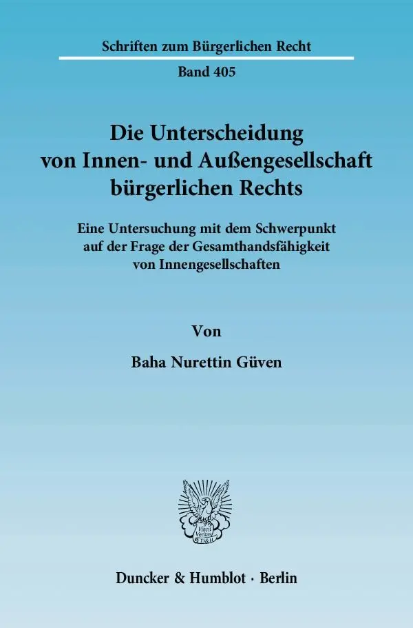 Cover: 9783428132607 | Die Unterscheidung von Innen- und Außengesellschaft bürgerlichen...