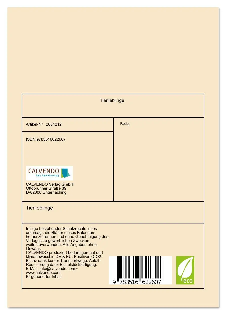 Bild: 9783516622607 | Tierlieblinge (Tischkalender 2026 DIN A5 hoch), CALVENDO...