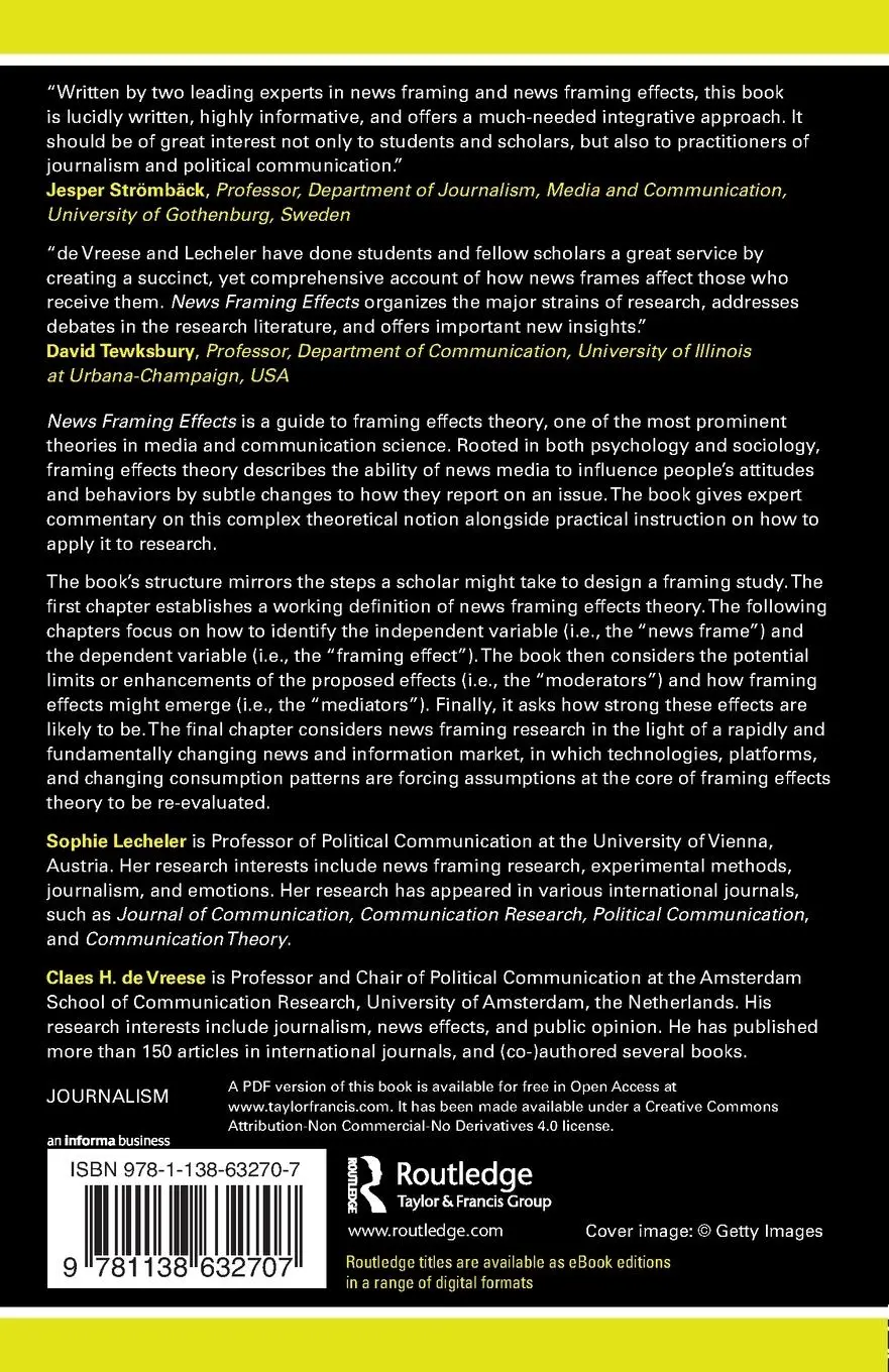 Rückseite: 9781138632707 | News Framing Effects | Sophie Lecheler (u. a.) | Taschenbuch | 2018