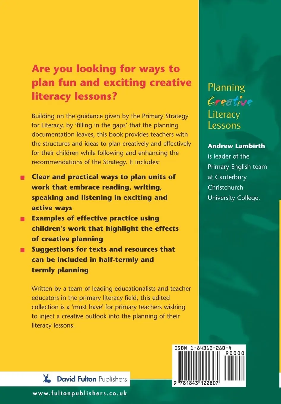 Rückseite: 9781843122807 | Planning Creative Literacy Lessons | Andrew Lambirth | Taschenbuch