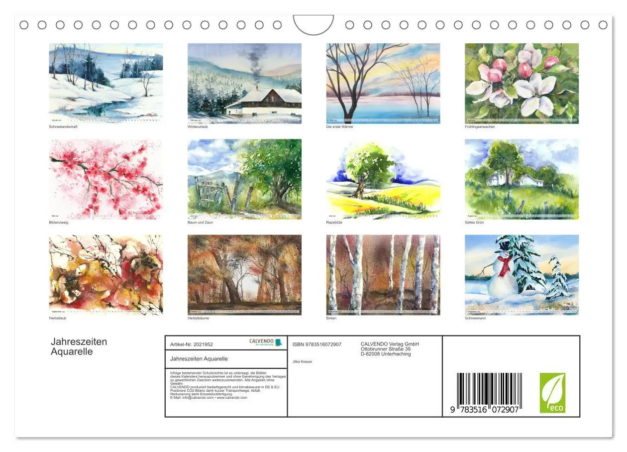 Bild: 9783516072907 | Jahreszeiten Aquarelle (Wandkalender 2026 DIN A4 quer), CALVENDO...