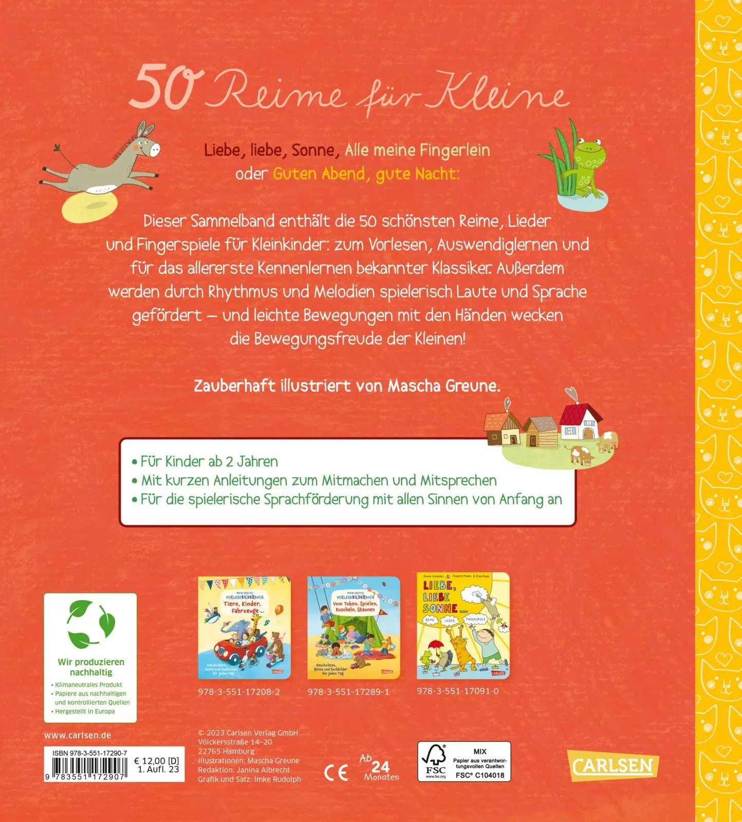 Rückseite: 9783551172907 | 50 Reime für Kleine | Mascha Greune | Buch | 20 S. | Deutsch | 2023