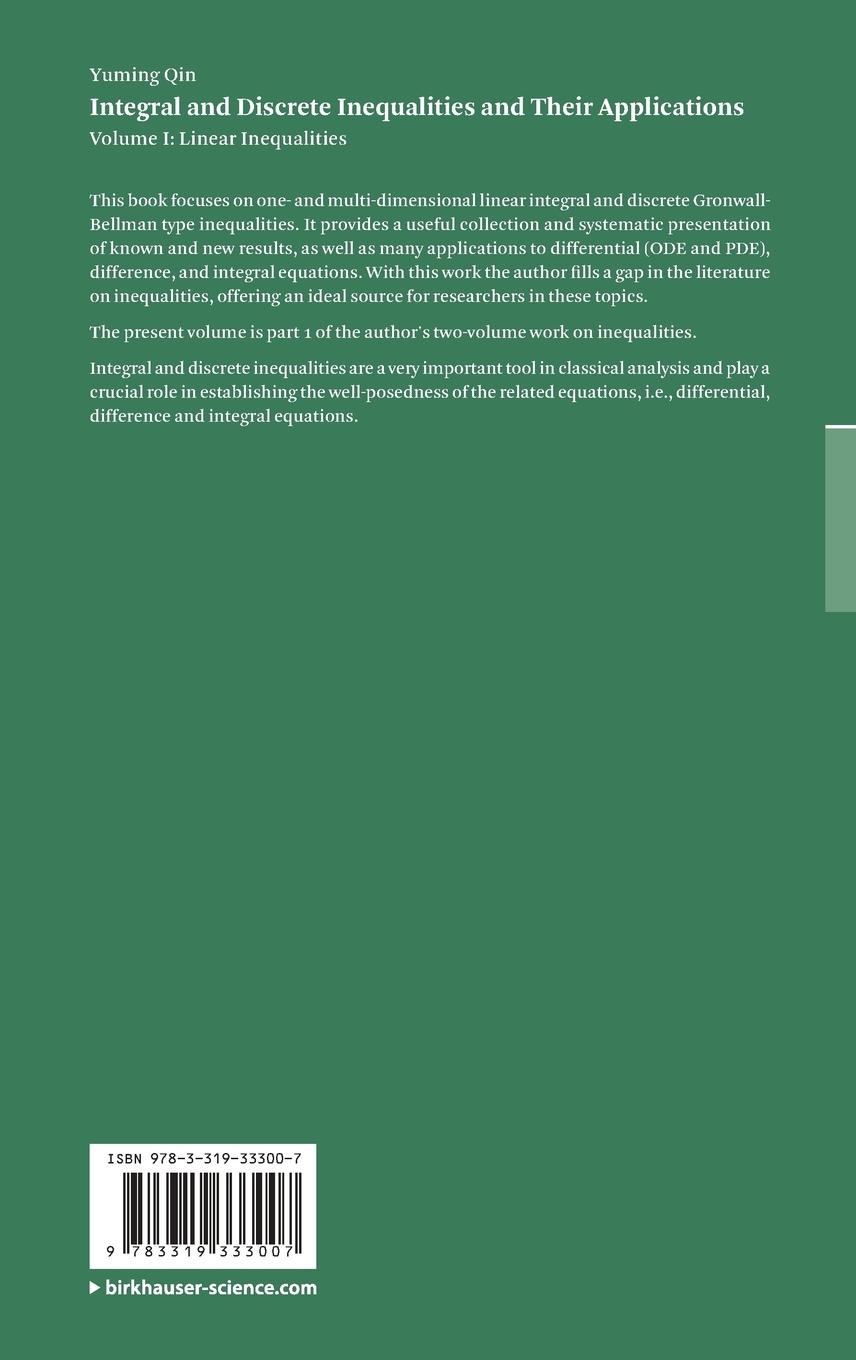 Rückseite: 9783319333007 | Integral and Discrete Inequalities and Their Applications | Yuming Qin