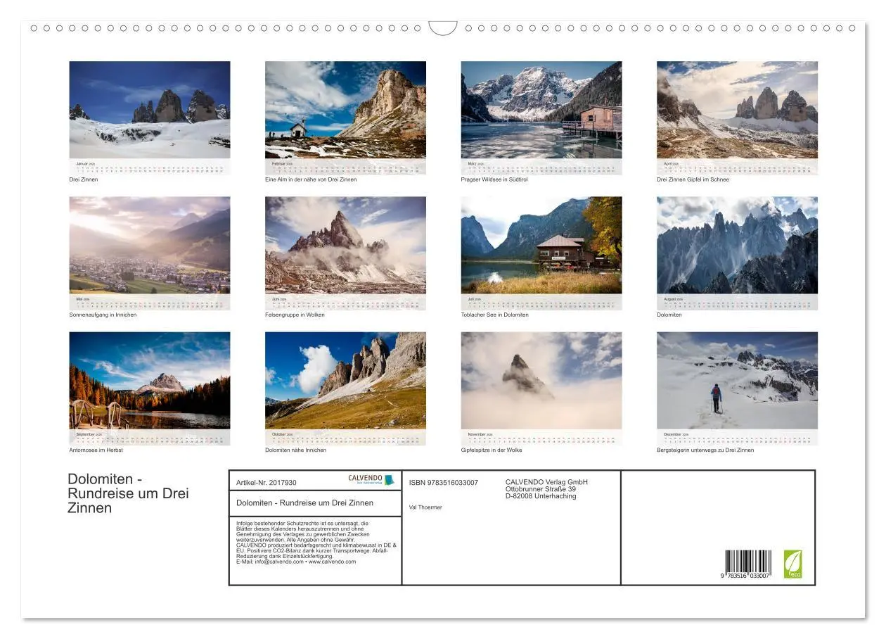 Bild: 9783516033007 | Dolomiten - Rundreise um Drei Zinnen (Wandkalender 2026 DIN A2...