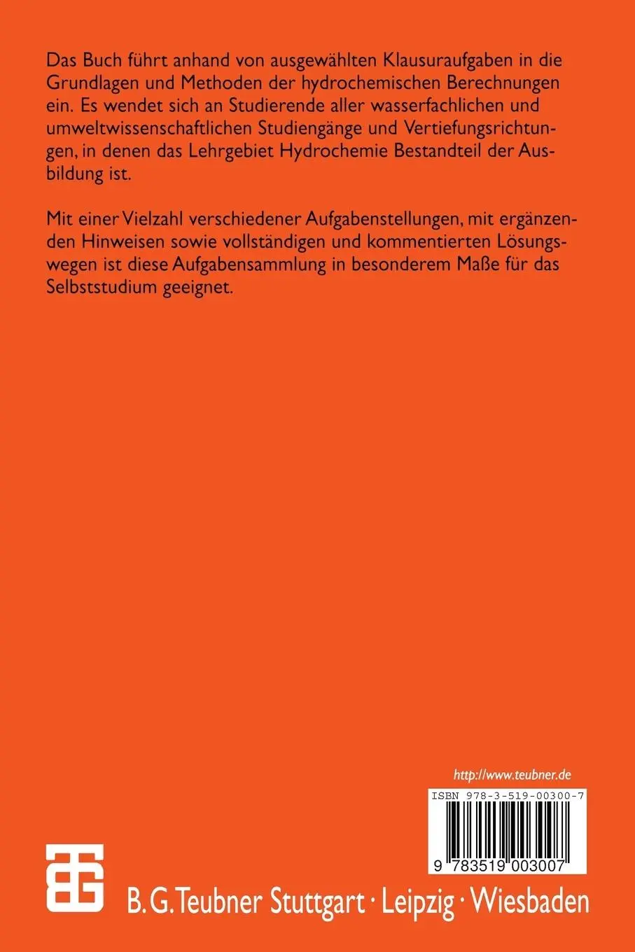 Rückseite: 9783519003007 | Klausurtraining Hydrochemische Berechnungen | Eckhard Worch | Buch