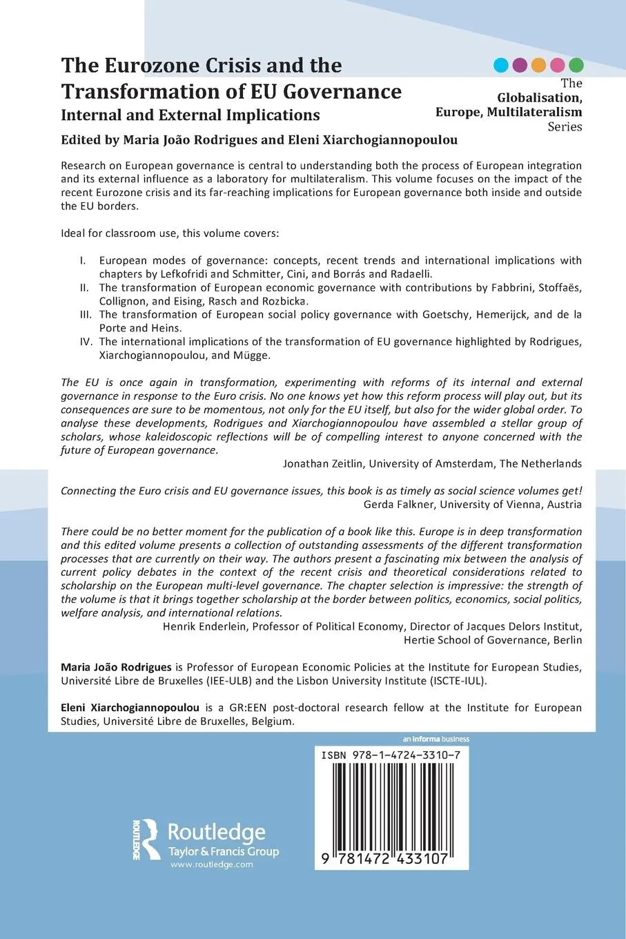 Rückseite: 9781472433107 | The Eurozone Crisis and the Transformation of EU Governance | Buch
