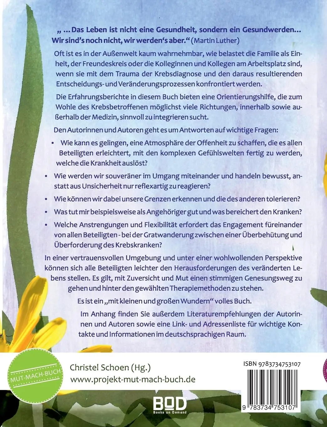 Rückseite: 9783734753107 | Krebs: Wege aus der lauten Stille des Schweigens | Christel Schoen