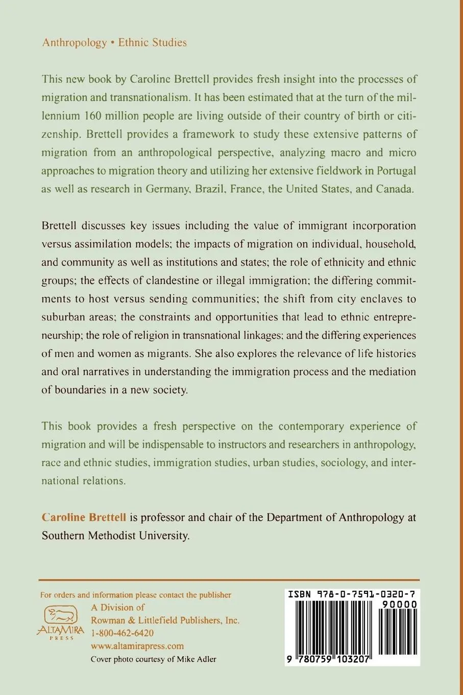Rückseite: 9780759103207 | Anthropology and Migration | Caroline B. Brettell | Taschenbuch | 2003