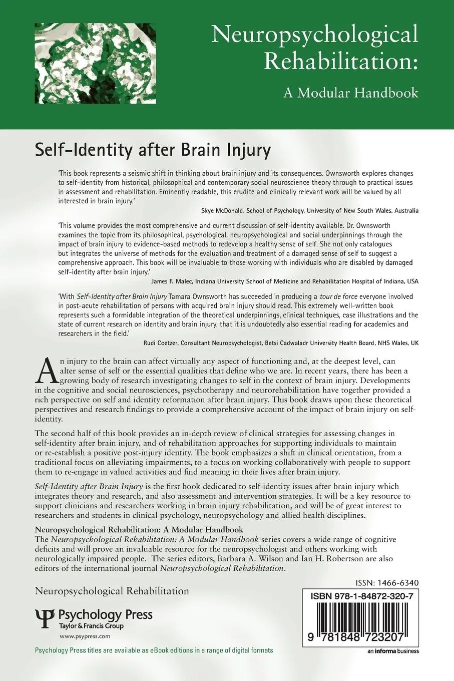 Rückseite: 9781848723207 | Self-Identity after Brain Injury | Tamara Ownsworth | Taschenbuch