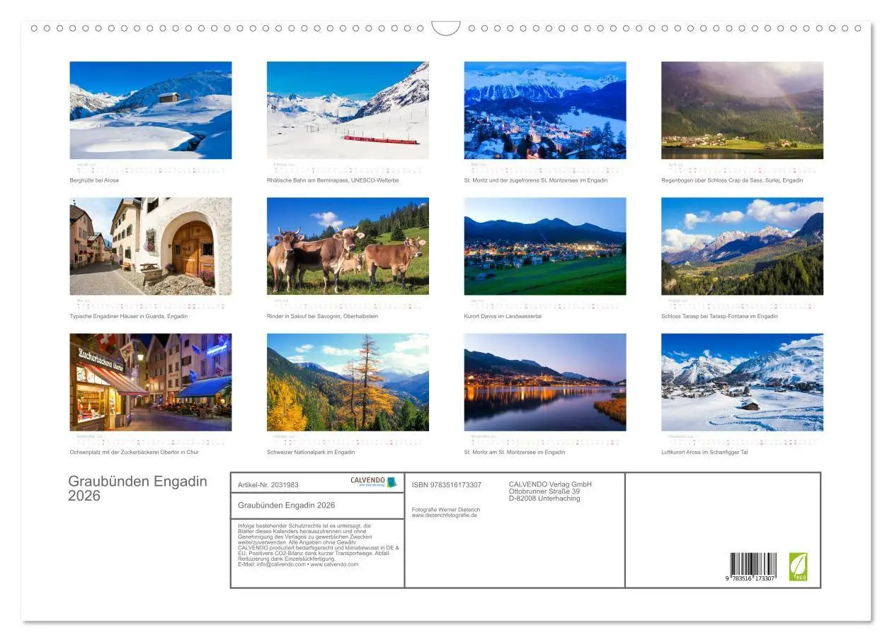 Bild: 9783516173307 | Graubünden Engadin 2026 (Wandkalender 2026 DIN A2 quer), CALVENDO...