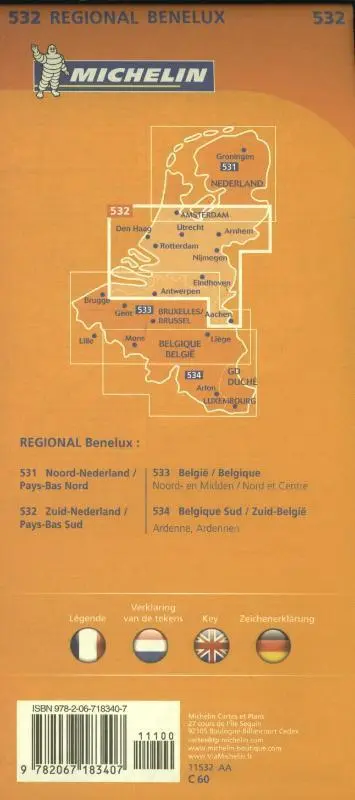 Rückseite: 9782067183407 | Netherlands South - Michelin Regional Map 532 | Michelin | Englisch