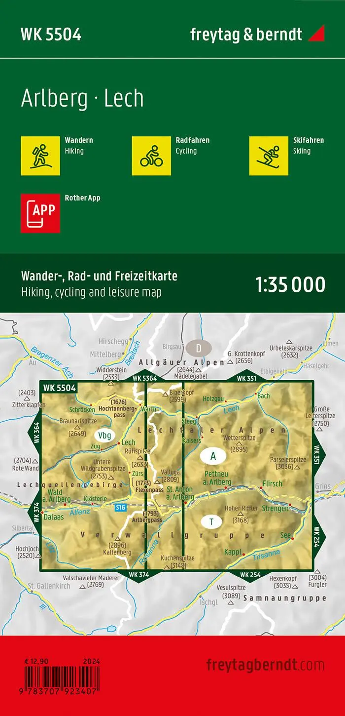 Rückseite: 9783707923407 | freytag &amp; berndt Wanderkarte WK 5504 Arlberg, Lech 1:35.000 | Berndt