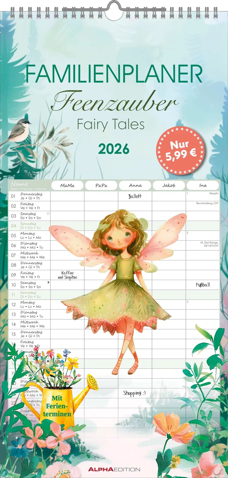 Cover: 4069095003507 | Familienplaner Feenzauber im Format 22 x 45 mit 5 Spalten | Kalender