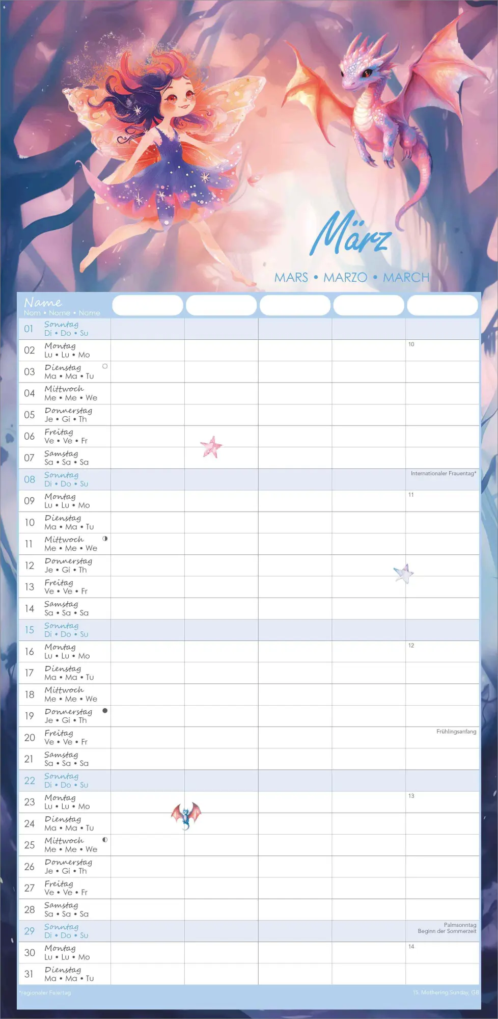 Bild: 4069095003507 | Familienplaner Feenzauber im Format 22 x 45 mit 5 Spalten | Kalender