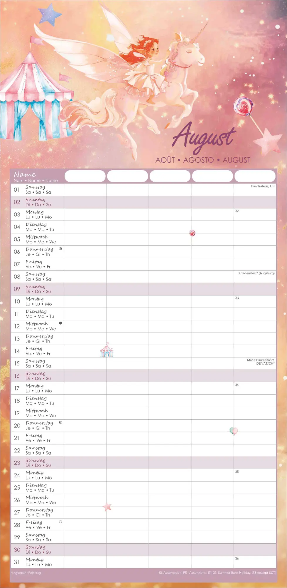 Bild: 4069095003507 | Familienplaner Feenzauber im Format 22 x 45 mit 5 Spalten | Kalender
