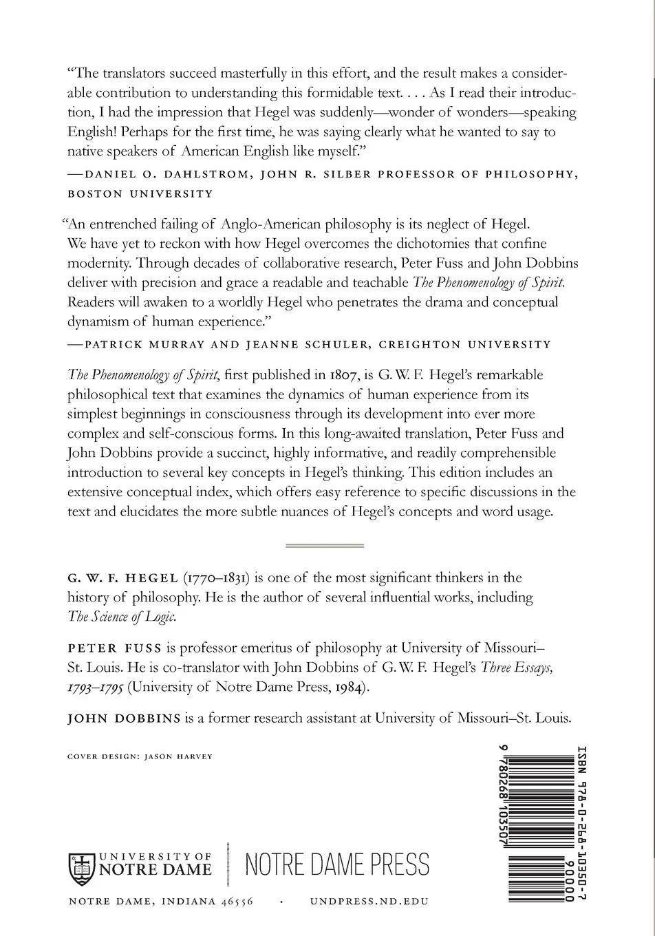 Rückseite: 9780268103507 | The Phenomenology of Spirit | G. W. F. Hegel | Taschenbuch | Englisch