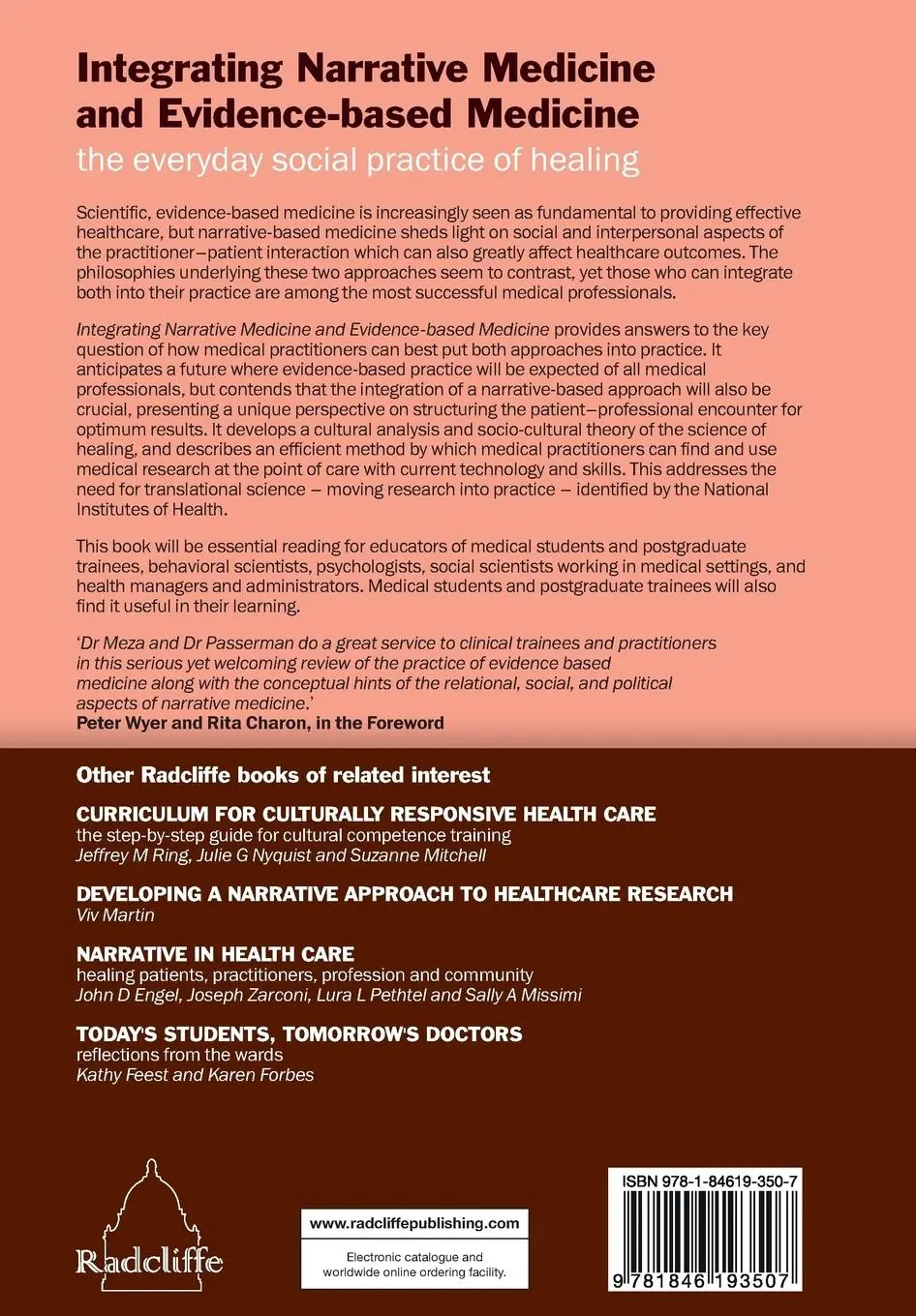 Rückseite: 9781846193507 | Integrating Narrative Medicine and Evidence-Based Medicine | Buch