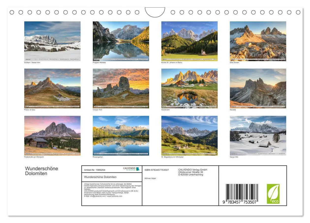 Bild: 9783457753507 | Wunderschöne Dolomiten (Wandkalender 2026 DIN A4 quer), CALVENDO...