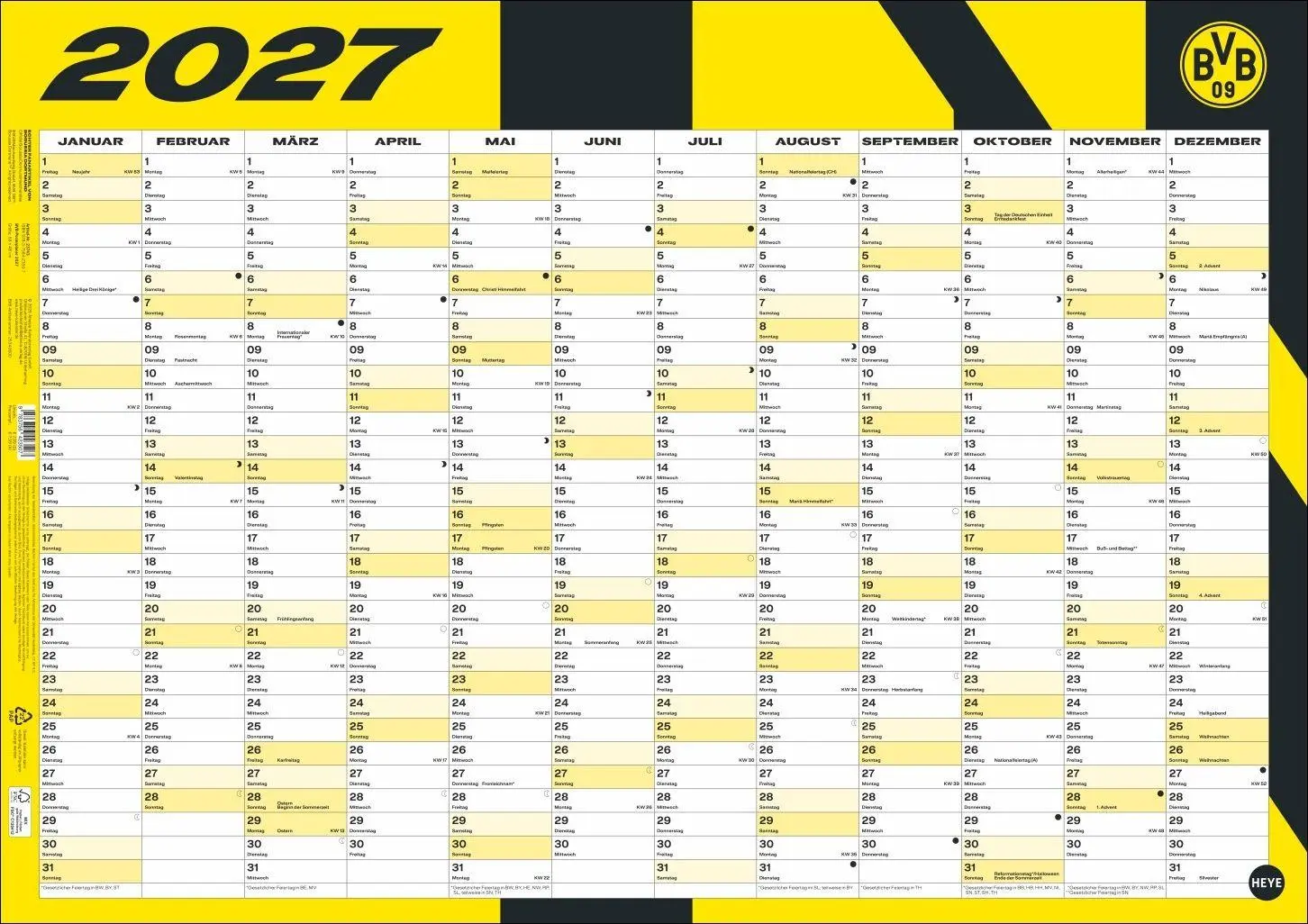 Cover: 9783756423507 | BVB Posterplaner 2027 | Kalender | 1 S. | Deutsch | 2027 | Heye