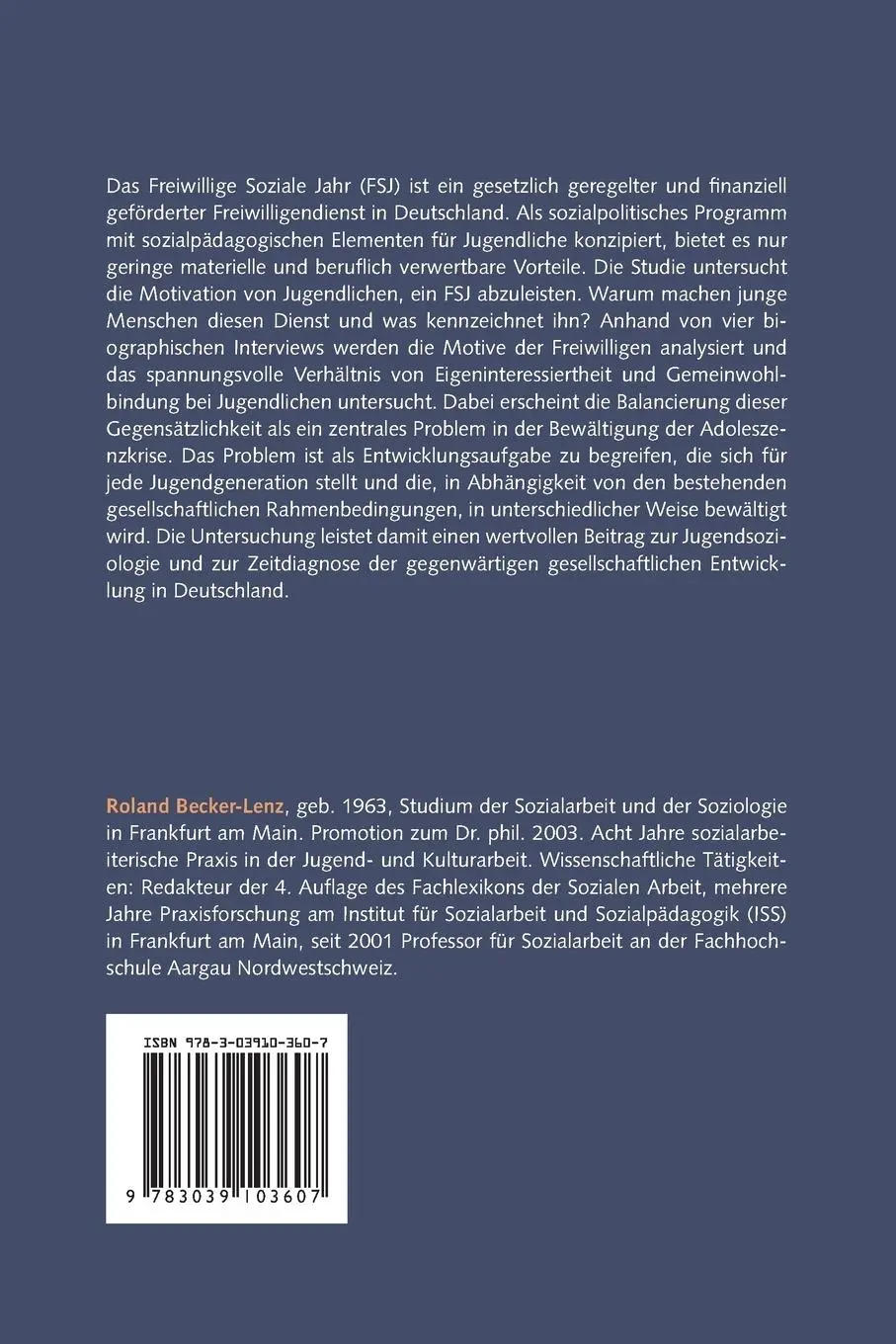 Rückseite: 9783039103607 | Eigeninteresse und Gemeinwohlbindung im Freiwilligen Sozialen Jahr