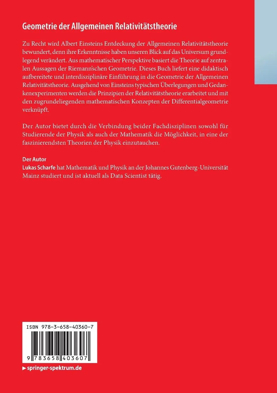 Rückseite: 9783658403607 | Geometrie der Allgemeinen Relativitätstheorie | Lukas Scharfe | Buch