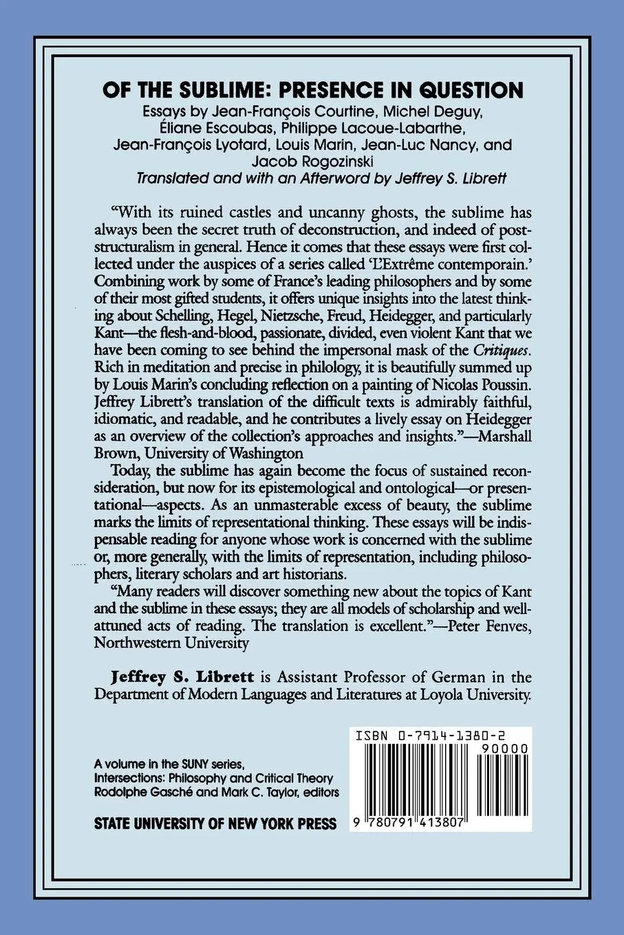 Rückseite: 9780791413807 | Of the Sublime | Jeffrey S. Librett | Taschenbuch | Englisch | 1993