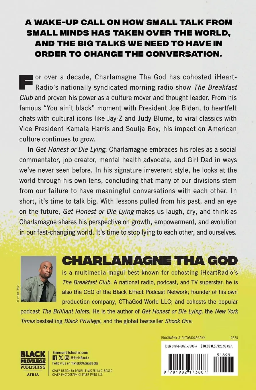 Rückseite: 9781982173807 | Get Honest or Die Lying | Why Small Talk Sucks | Charlamagne Tha God