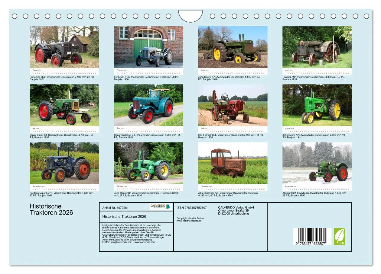 Bild: 9783457653807 | Historische Traktoren 2026 (Wandkalender 2026 DIN A4 quer),...