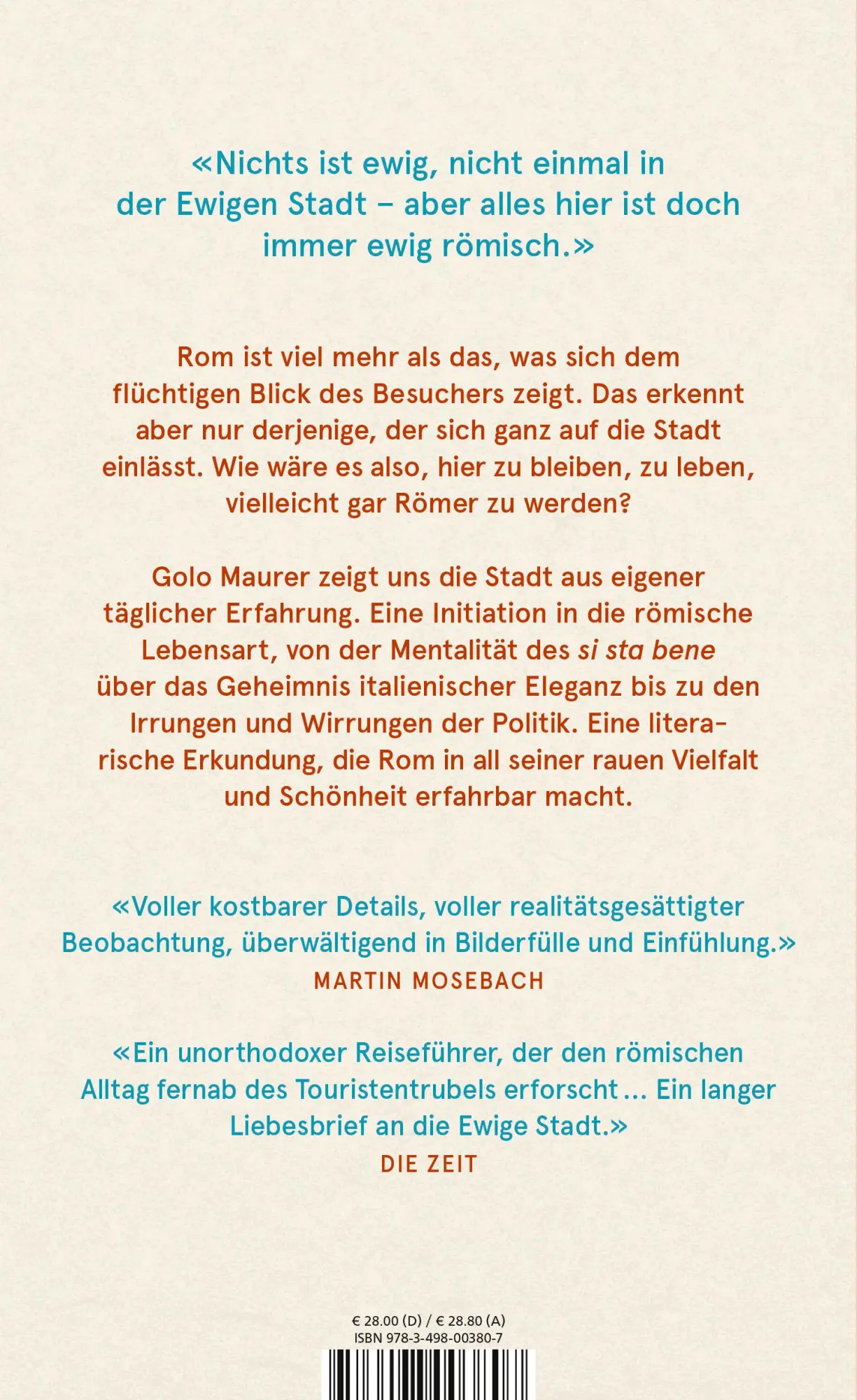 Rückseite: 9783498003807 | Rom | Stadt fürs Leben | Golo Maurer | Buch | 336 S. | Deutsch | 2024
