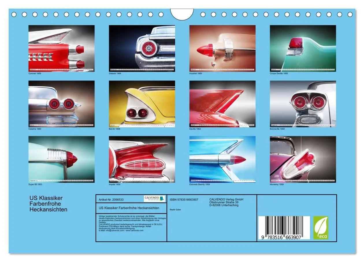 Bild: 9783516663907 | US Klassiker Farbenfrohe Heckansichten (Wandkalender 2026 DIN A4...