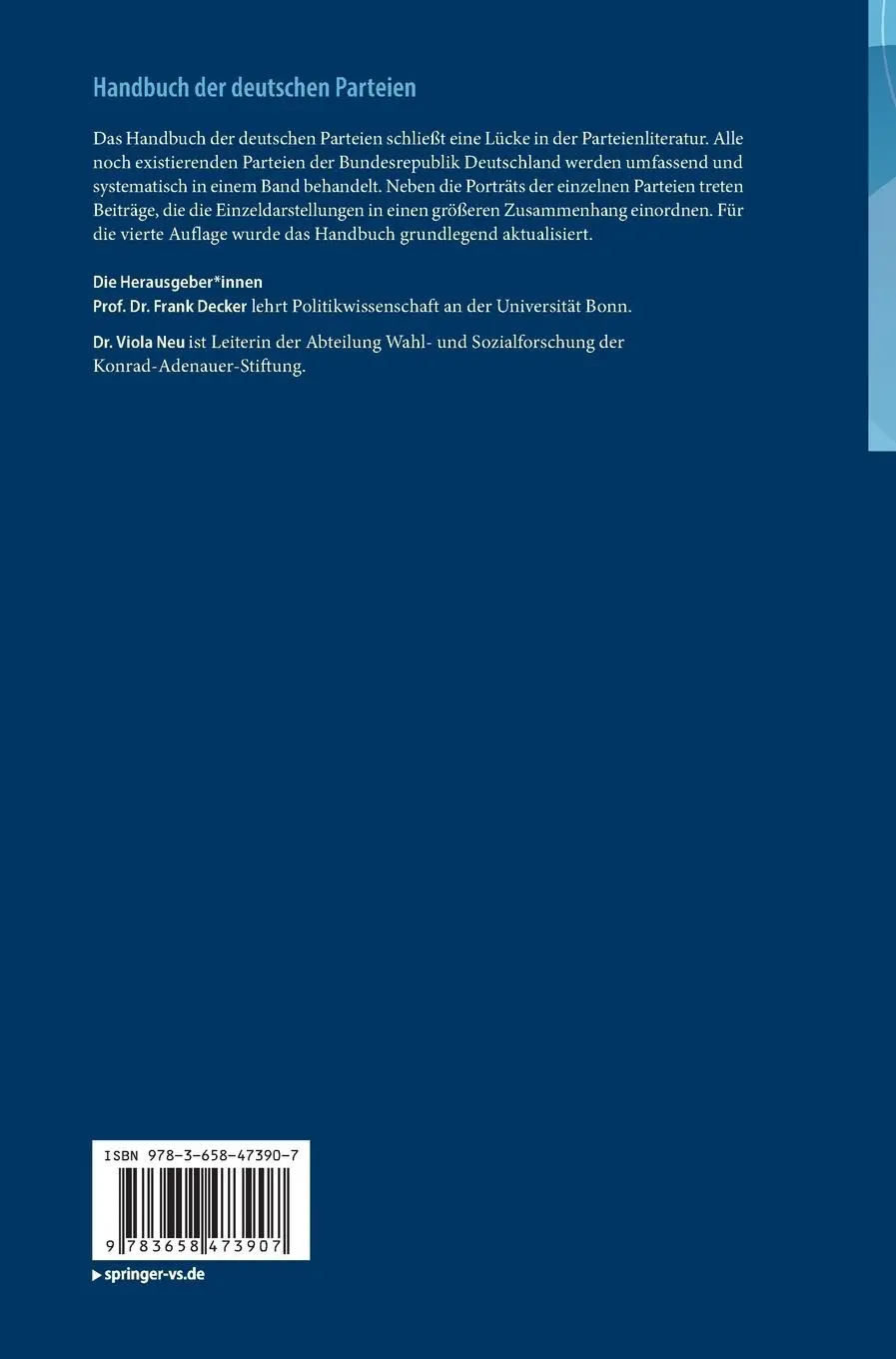 Rückseite: 9783658473907 | Handbuch der deutschen Parteien | Viola Neu (u. a.) | Buch | xxi