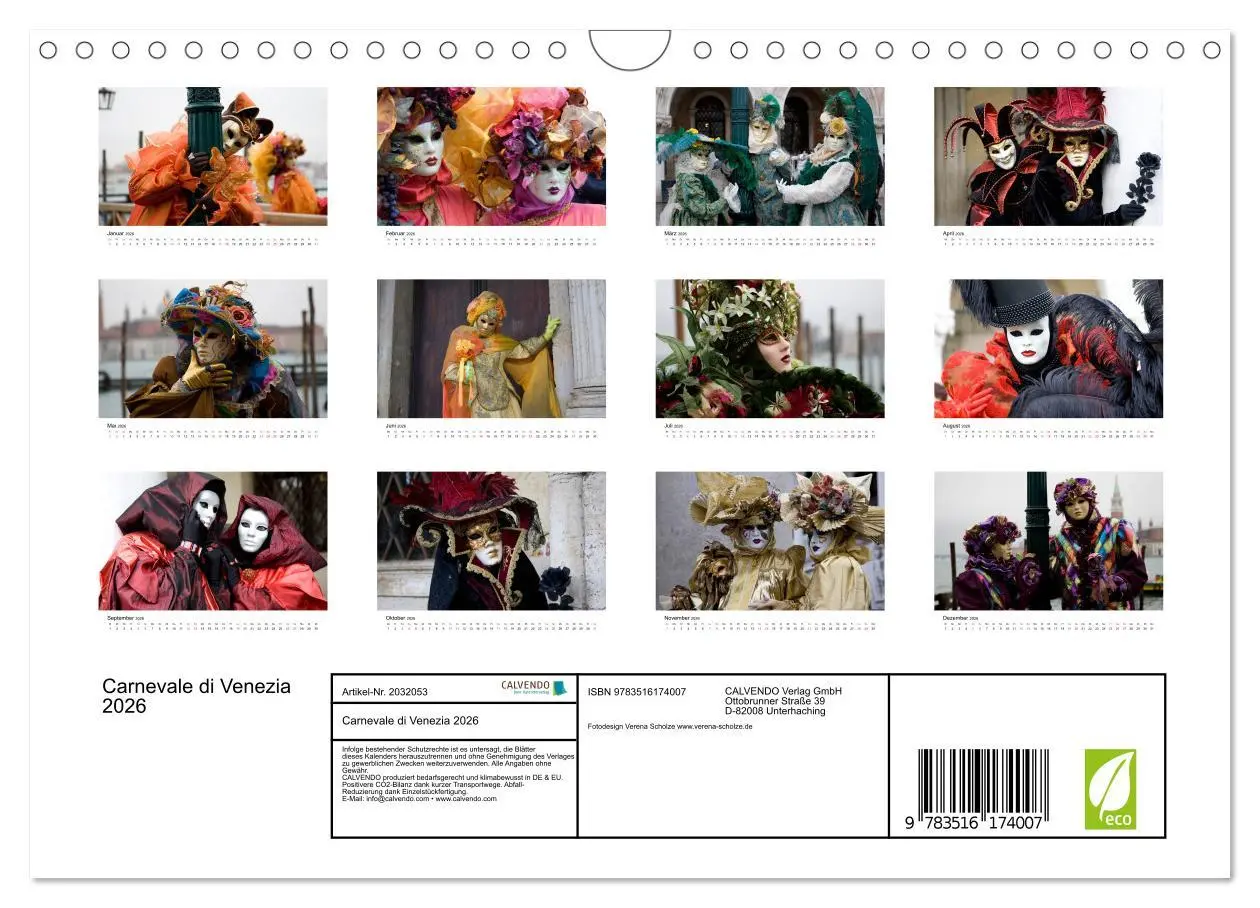 Bild: 9783516174007 | Carnevale di Venezia 2026 (Wandkalender 2026 DIN A4 quer), CALVENDO...