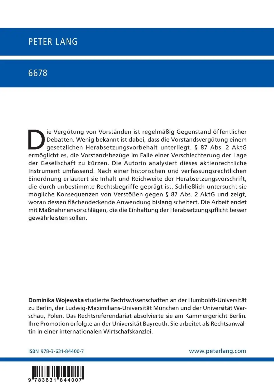 Rückseite: 9783631844007 | Die Verschlechterung der Lage der Gesellschaft und ihre Auswirkung...
