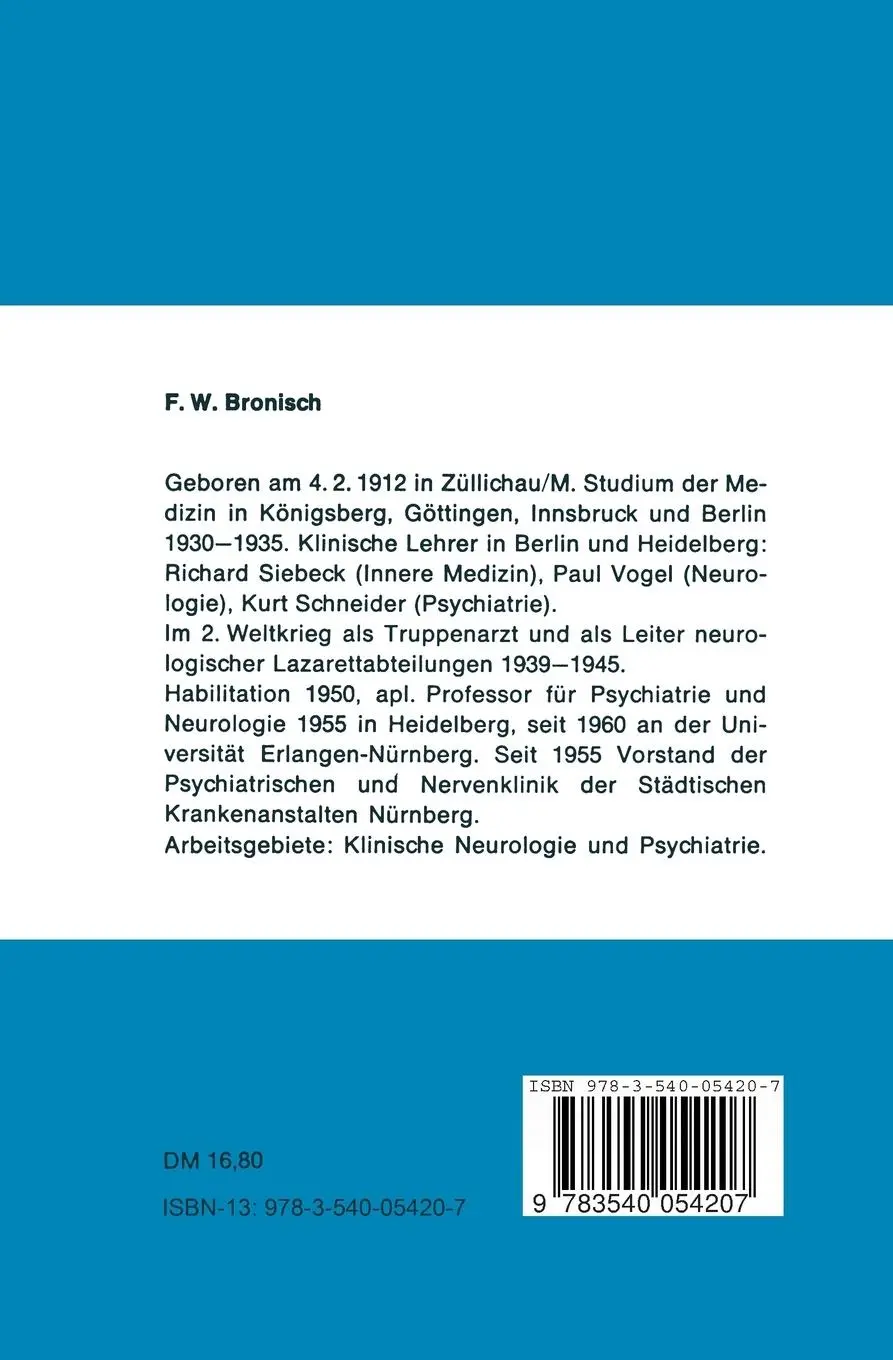 Rückseite: 9783540054207 | Psychiatrie und Neurologie | Friedrich W. Bronisch | Taschenbuch | xii