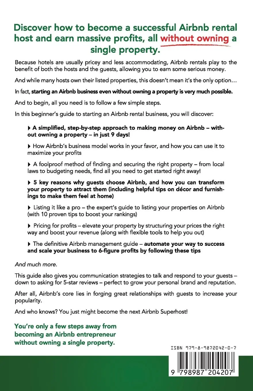 Rückseite: 9798987204207 | How to Start &amp; Scale an Airbnb Business Without Owning Property | Buch