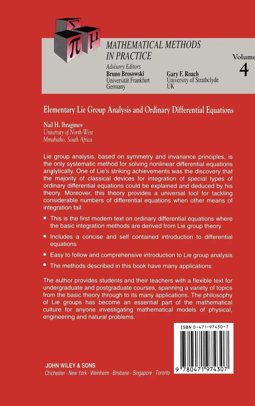 Rückseite: 9780471974307 | Elementary Lie Group Analysis and Ordinary Differential Equations