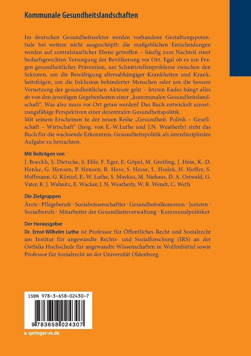 Rückseite: 9783658024307 | Kommunale Gesundheitslandschaften | Ernst-Wilhelm Luthe | Taschenbuch