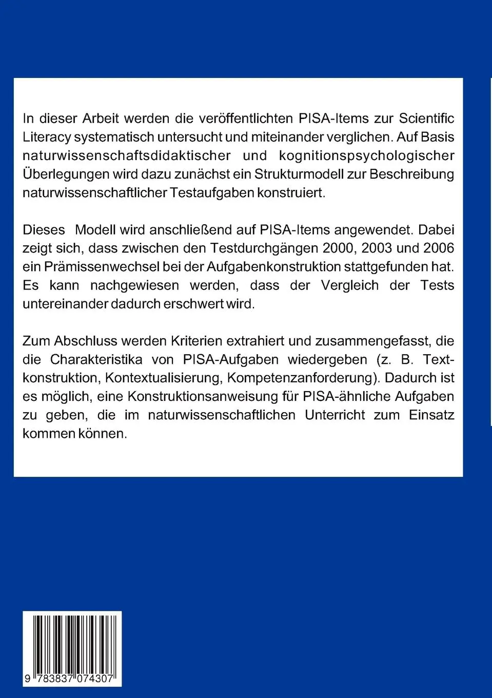 Rückseite: 9783837074307 | PISA-Aufgaben im Vergleich | Christoph Kulgemeyer | Taschenbuch | 2009