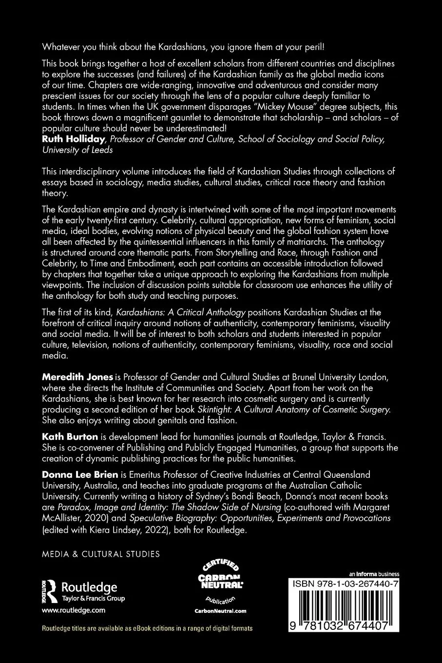 Rückseite: 9781032674407 | Kardashians | A Critical Anthology | Meredith Jones (u. a.) | Buch