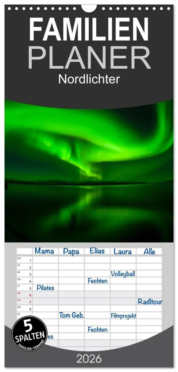 Cover: 9783516514407 | Familienplaner 2026 - Nordlichter mit 5 Spalten (Wandkalender, 21 x...