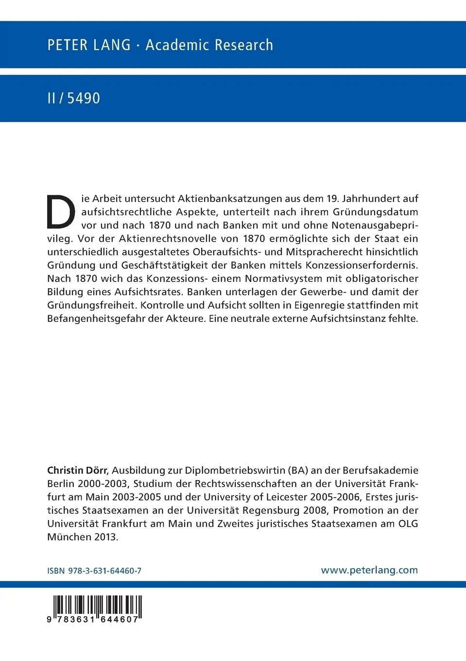 Rückseite: 9783631644607 | Vom Konzessionszwang zum Normativrecht | Christin Dörr | Taschenbuch