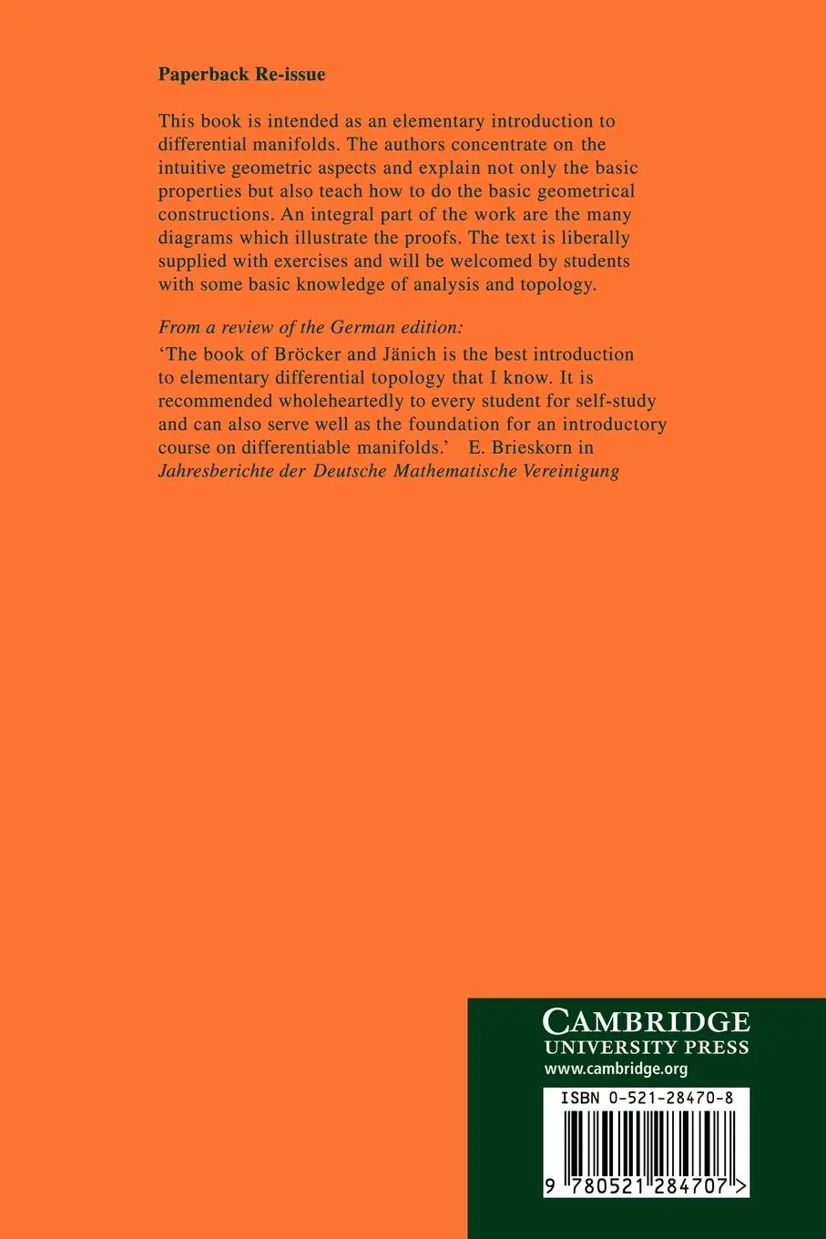 Rückseite: 9780521284707 | Introduction to Differential Topology | Theodor Brocker (u. a.) | Buch