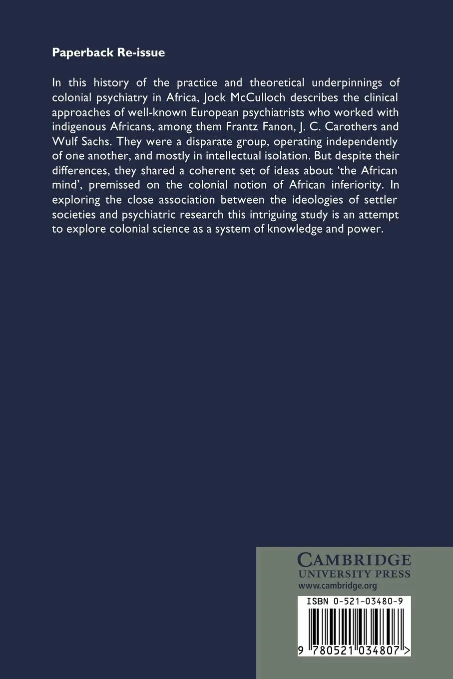 Rückseite: 9780521034807 | Colonial Psychiatry and the African Mind | Jock Mcculloch | Buch