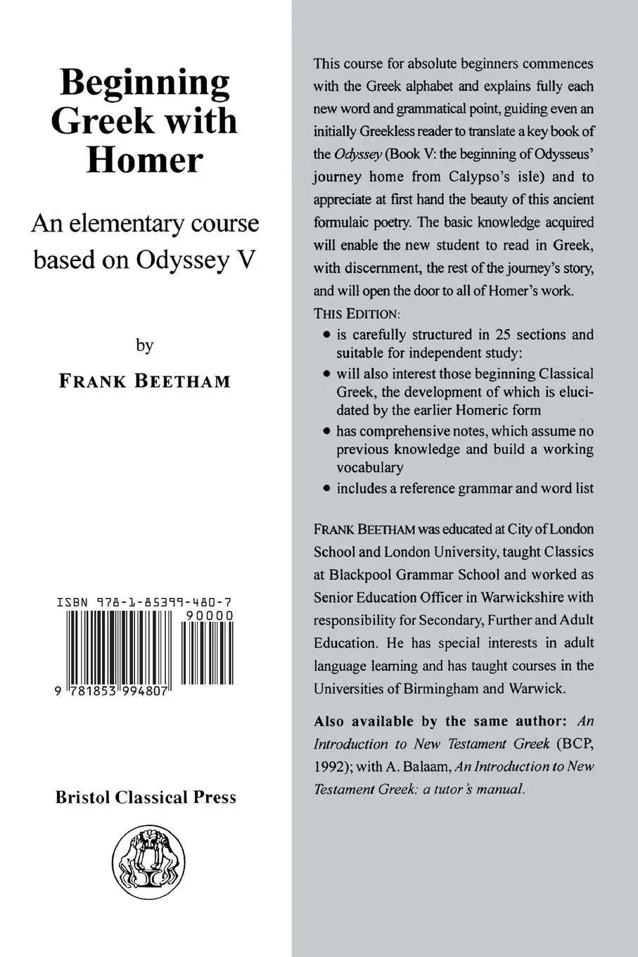 Rückseite: 9781853994807 | Beginning Greek with Homer | An Elemental Course Based on Odyssey V