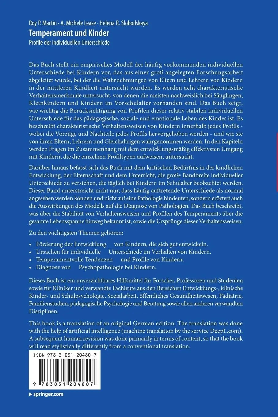 Rückseite: 9783031204807 | Temperament und Kinder | Profile der individuellen Unterschiede | Buch